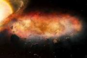 Metal rich winds detected in giant dusty cloud around distant star